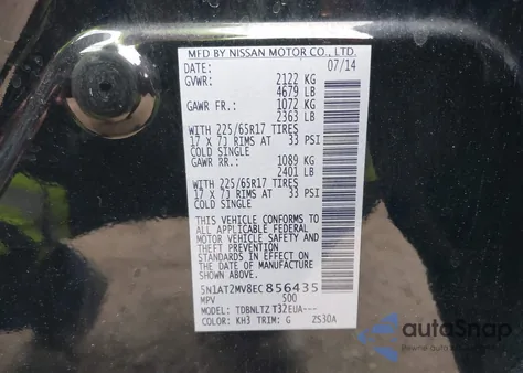 2014 Nissan Rogue Sv z USA, uszkodzony, nr VIN 5N1AT2MV8EC856435